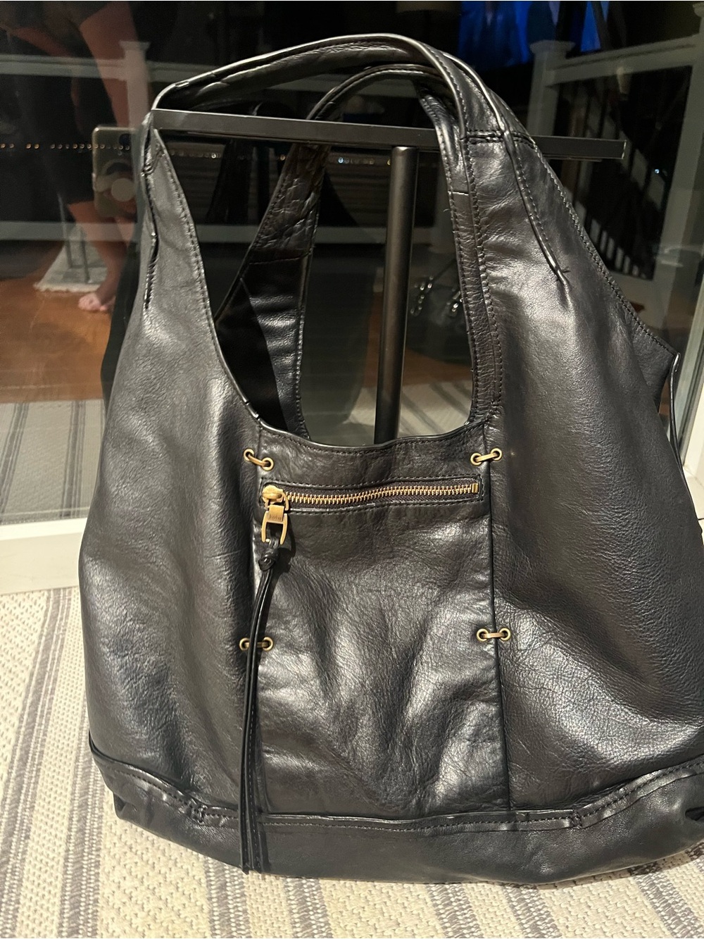 Kooba Black Leather Hobo with Gold Hardware Accent